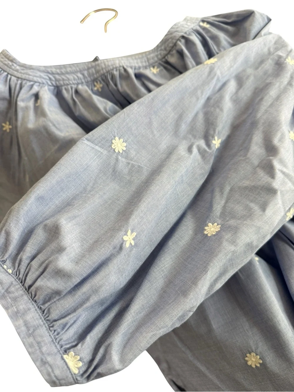 J.Crew Blue Chambray Embroidered Floral Blouse M